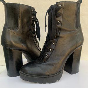 STEVE MADDEN LATCH PLATFORM COMBAT LEATHER BOOT
